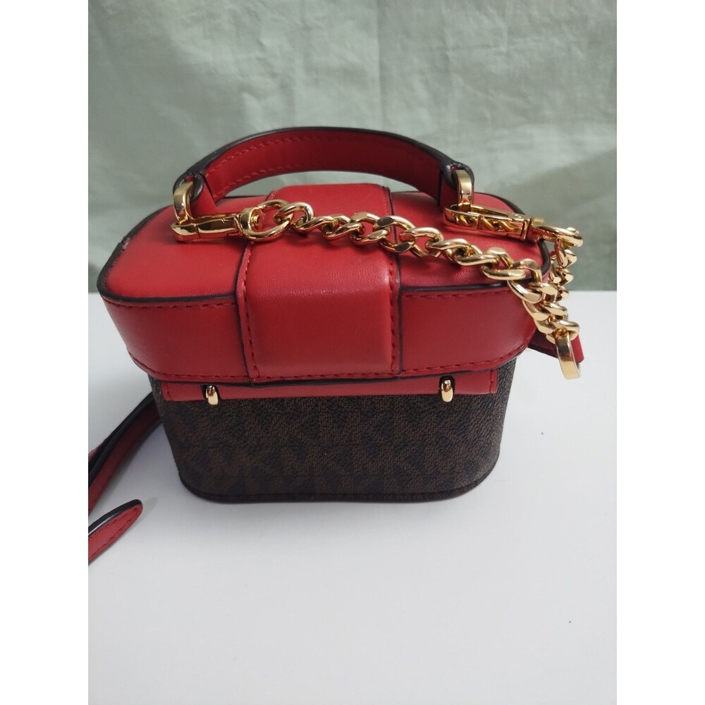 Michael Kors Rose MINI Trunk Crossbody Shoulder Bag MK Brown Fire Red Purse - Picture 8 of 12